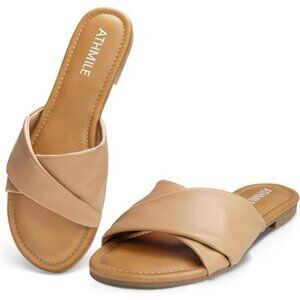 Womens Flat Dressy Sandals Black Summer Slides Comfy Beach Casual Shoes Size